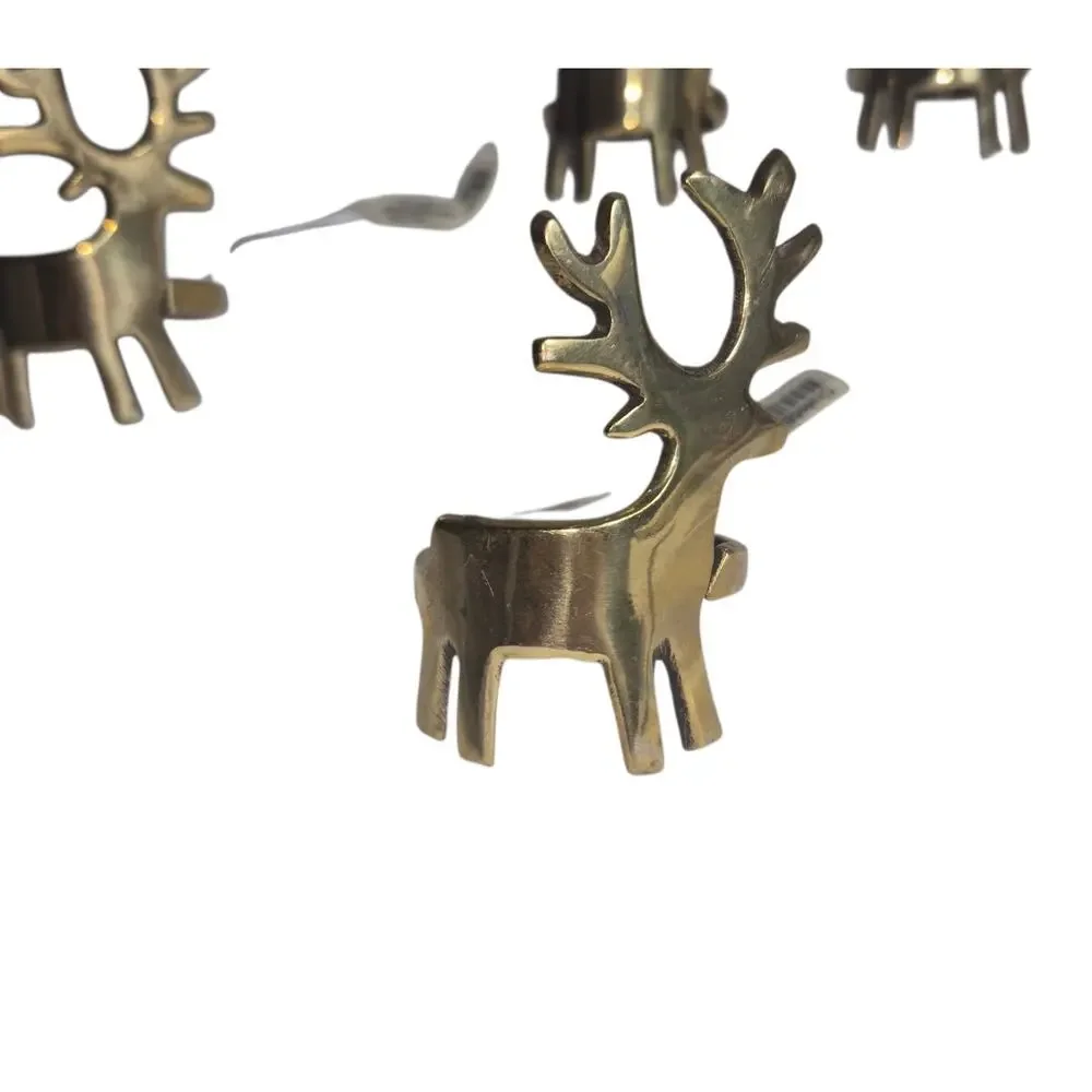 NOS Crate & Barrel Solid Bross reindeer Nakin Rings India - Set of 5 Table Decor